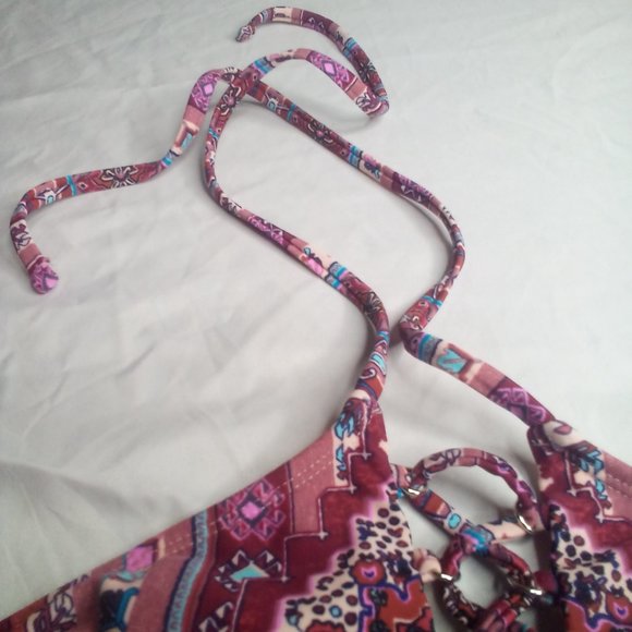 Xhilaration Swim Bikini Top XS Strappy Patterned Pink Purple - Picture 8 of 15